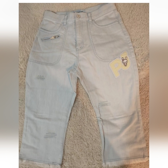 Pom Ponette Embroidered Cropped Jeans, Size 150cm (M) - Picture 1 of 6